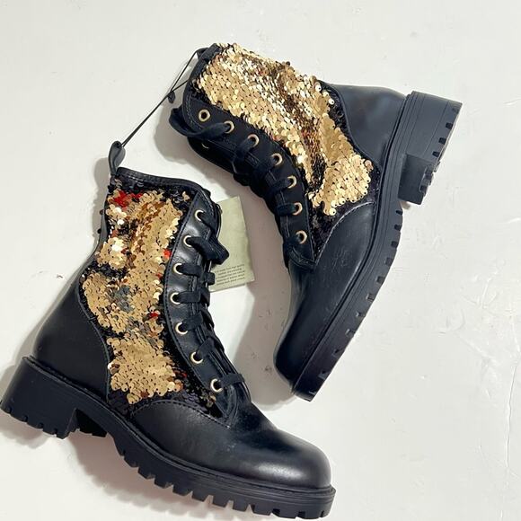 Zara Black Leather Sequined Lace Up Boots Size 6 US - Picture 12 of 15